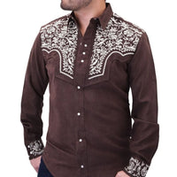 White Diamonds Embroidered Denim Shirt - Brown WD-869
