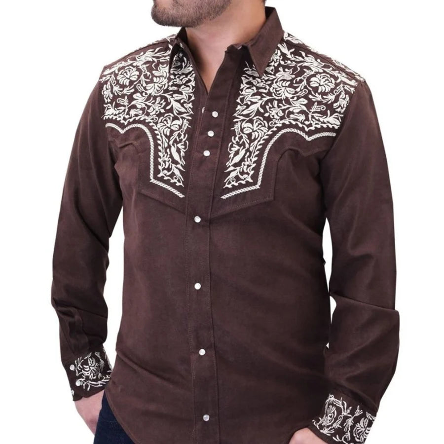 White Diamonds Embroidered Denim Shirt - Brown WD-869