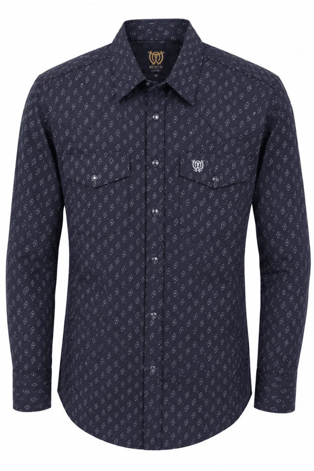 The American West - Long-Sleeve Pearl Button Western Shirt with Stripes - Blue AW-704