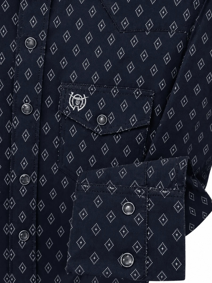 The American West - Long-Sleeve Pearl Button Western Shirt with Stripes - Blue AW-704