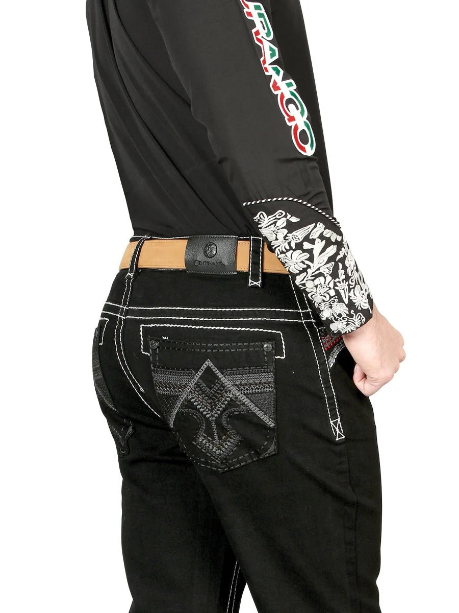 Men's Boot Cut Western Jeans – Stretch Denim Cowboy Pants -  Black 44964