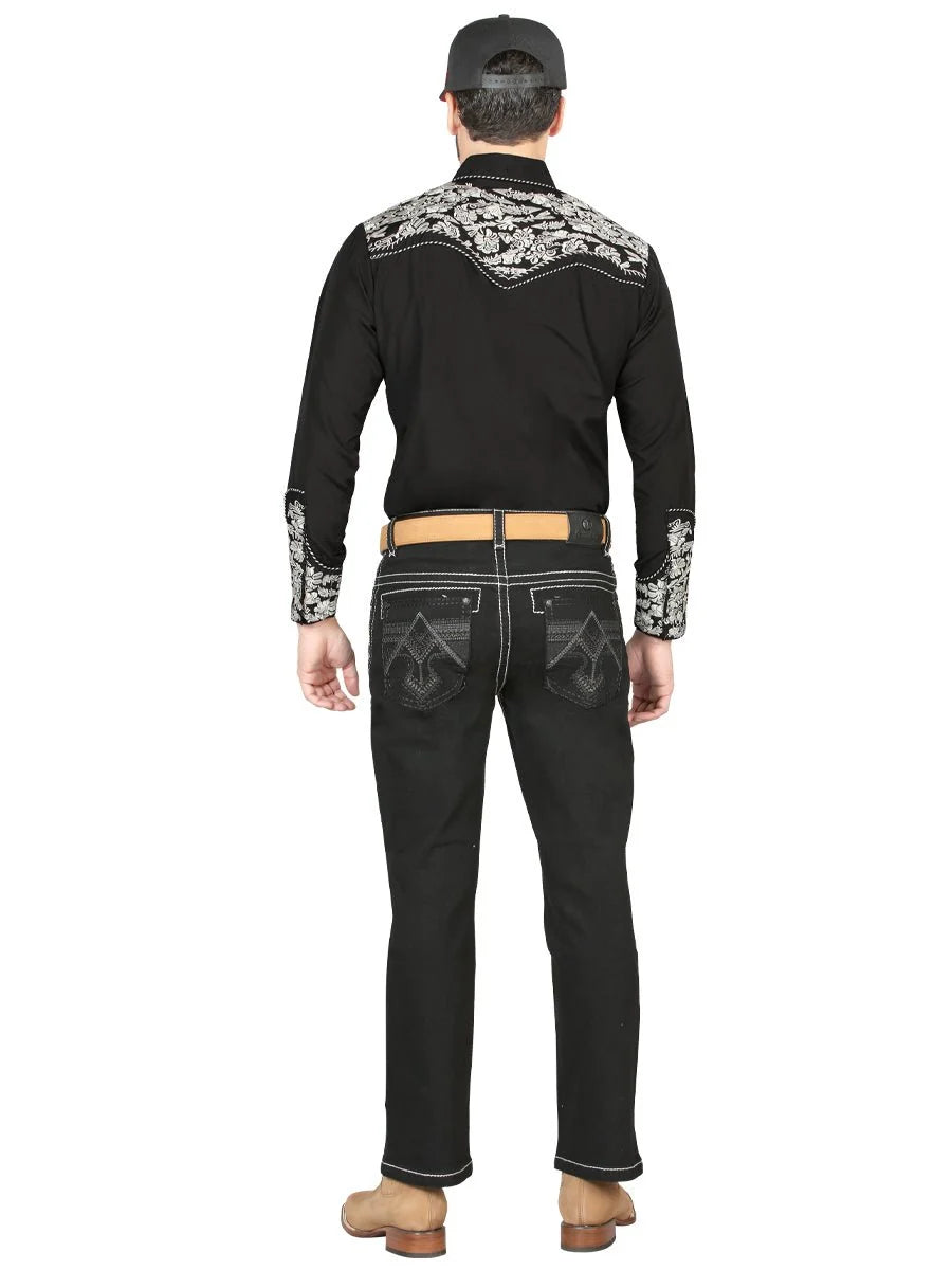 Men's Boot Cut Western Jeans – Stretch Denim Cowboy Pants -  Black 44964