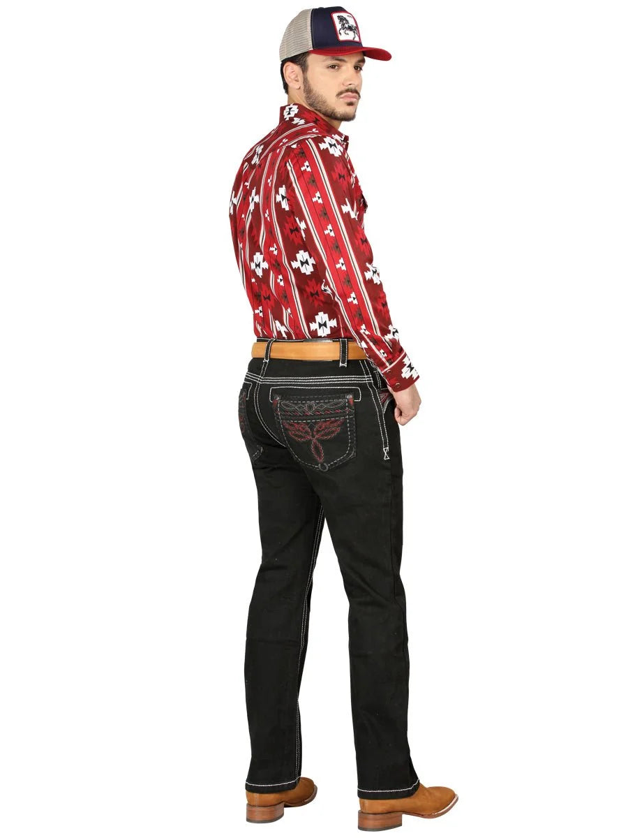 Men's Boot Cut Western Jeans – Stretch Denim Cowboy Pants -  Black 44968