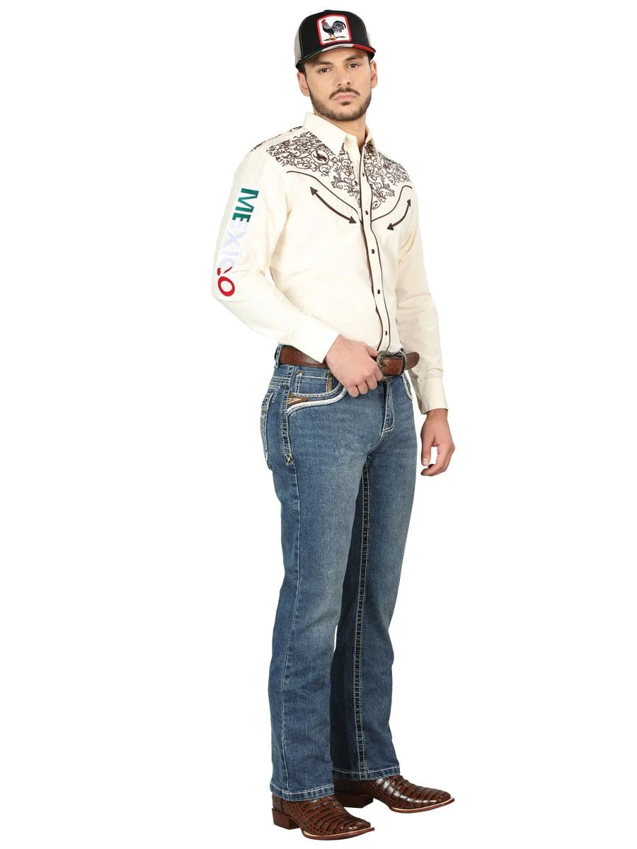 Men's Boot Cut Western Jeans – Stretch Denim Cowboy Pants - Dark Blue 44969