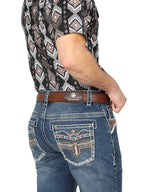 Men's Boot Cut Western Jeans – Stretch Denim Cowboy Pants - Dark Blue 44970