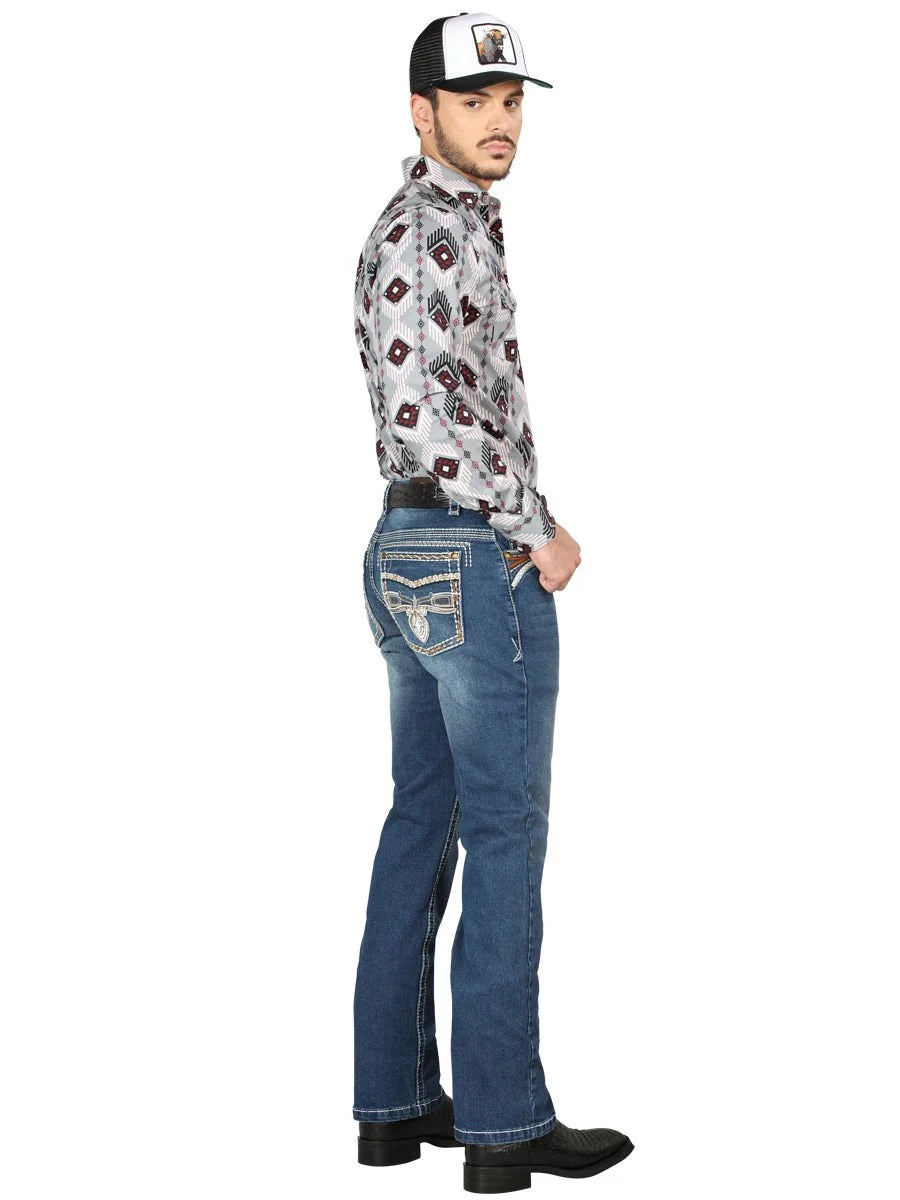 Men's Boot Cut Western Jeans – Stretch Denim Cowboy Pants - Durk Blue 44974