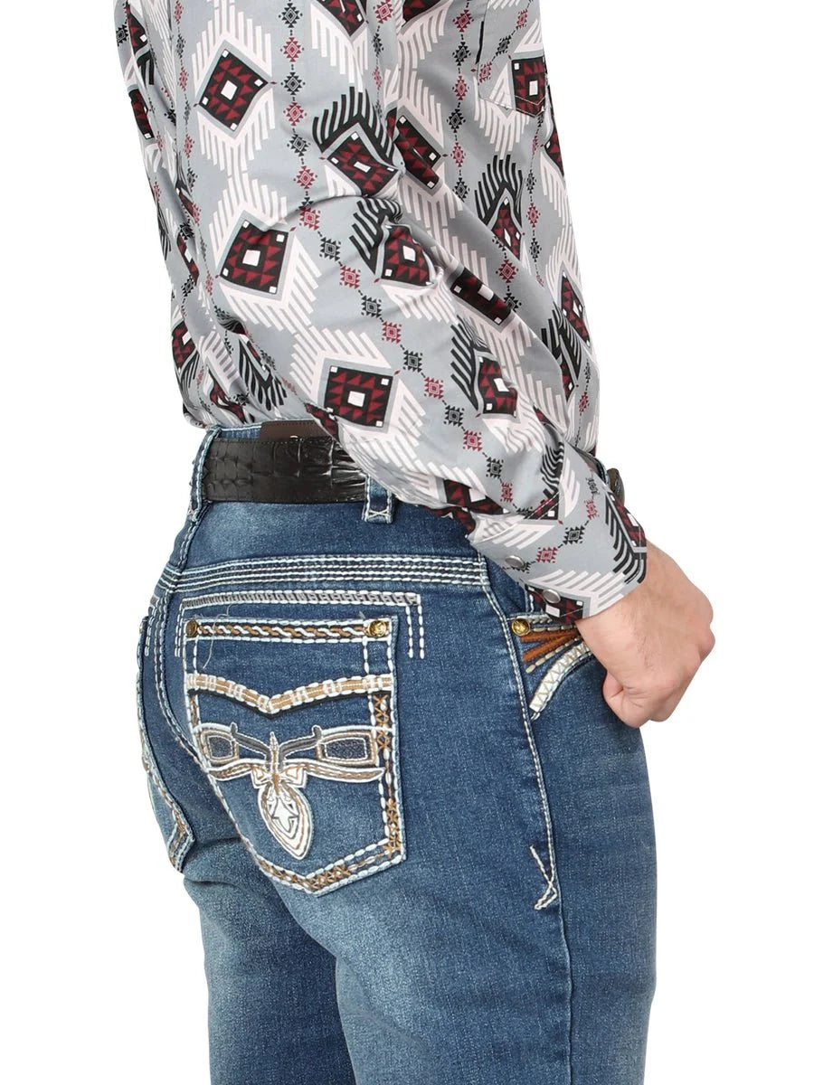 Men's Boot Cut Western Jeans – Stretch Denim Cowboy Pants - Durk Blue 44974