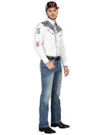 Men's Boot Cut Western Jeans – Stretch Denim Cowboy Pants -  Blue 44965