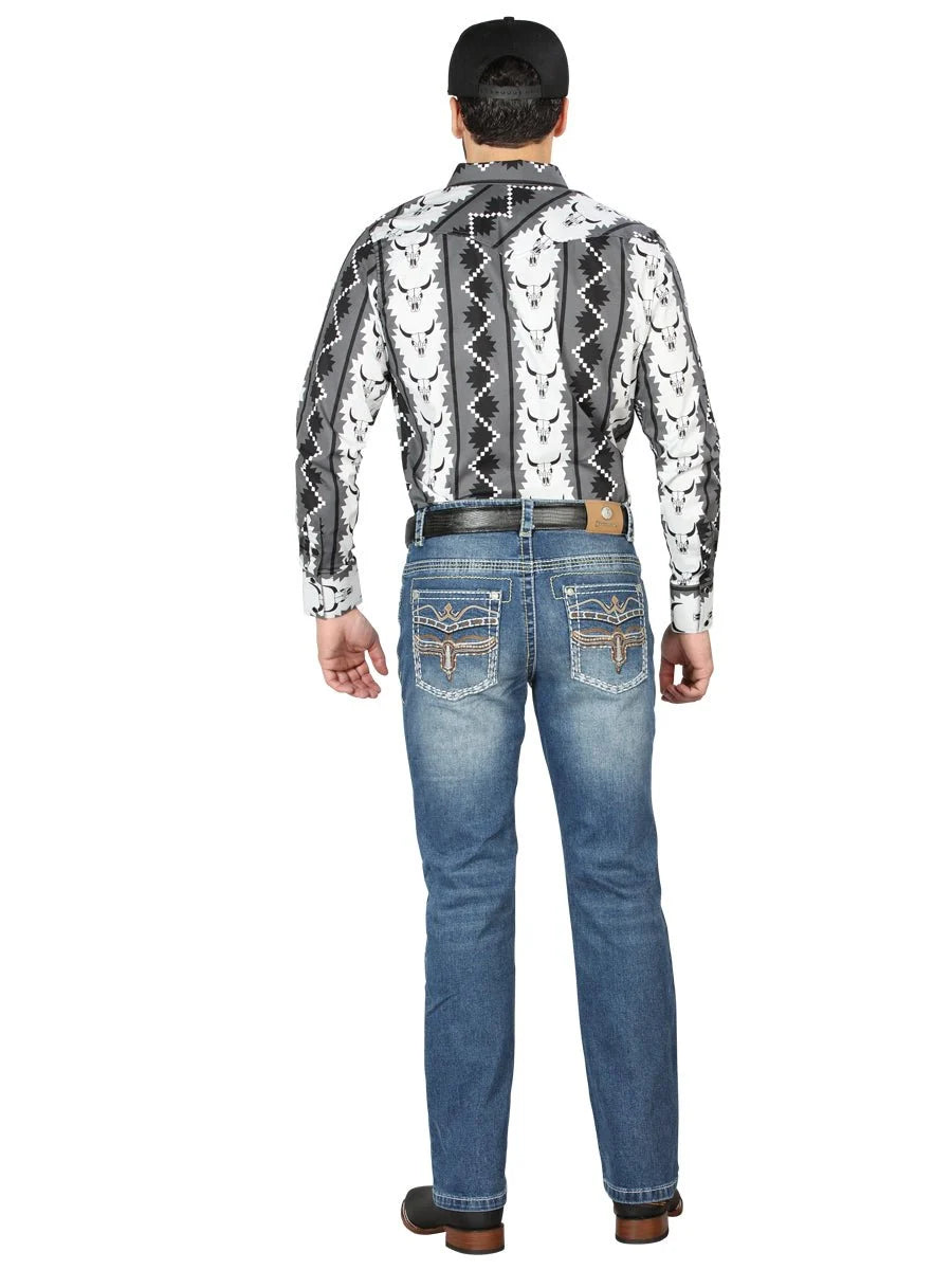 Men's Boot Cut Western Jeans – Stretch Denim Cowboy Pants - Medium Blue 44971