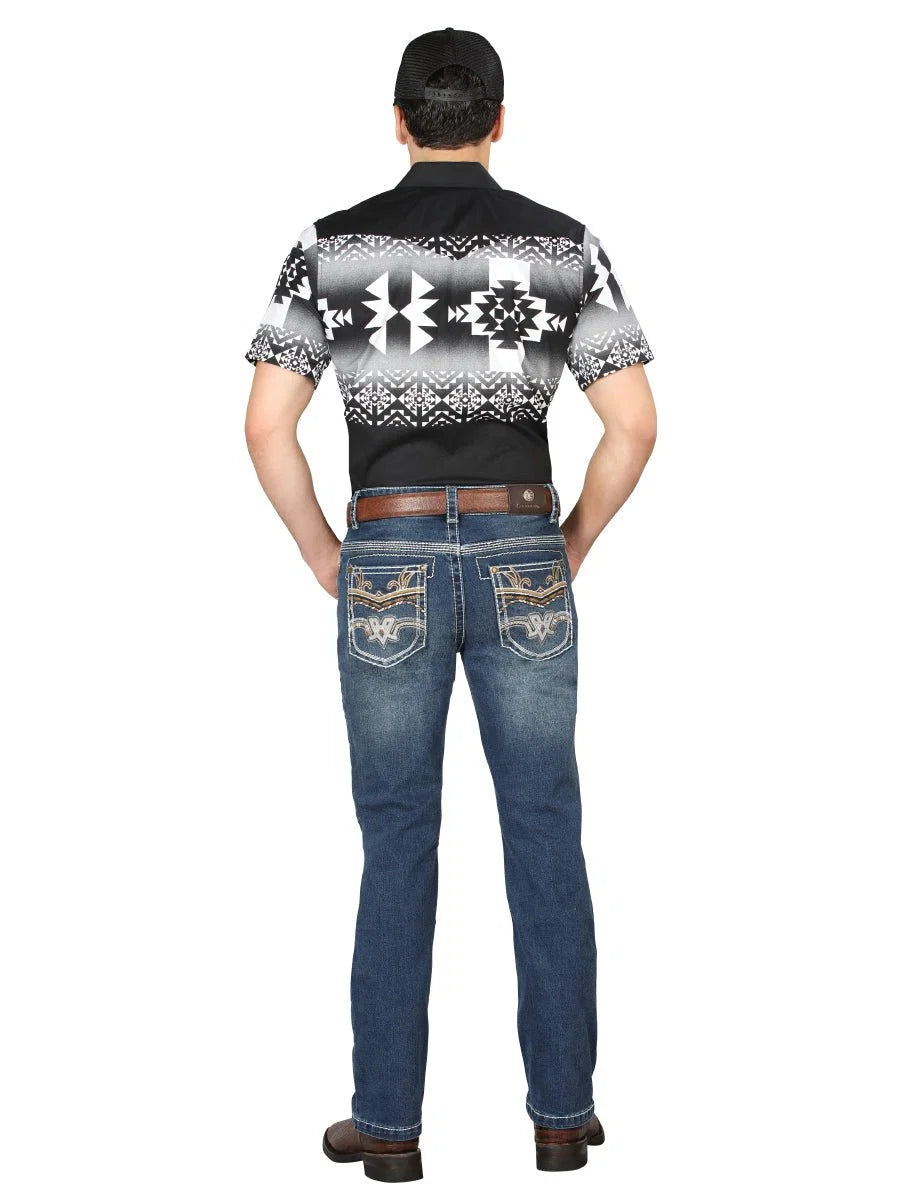 Men's Boot Cut Western Jeans – Stretch Denim Cowboy Pants -  Blue 44973
