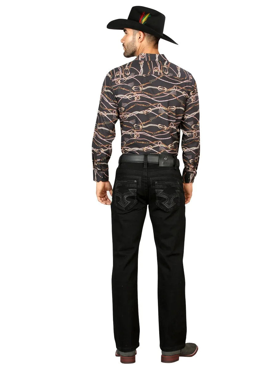 Men's Boot Cut Western Jeans – Stretch Denim Cowboy Pants - Black GEN- 45312