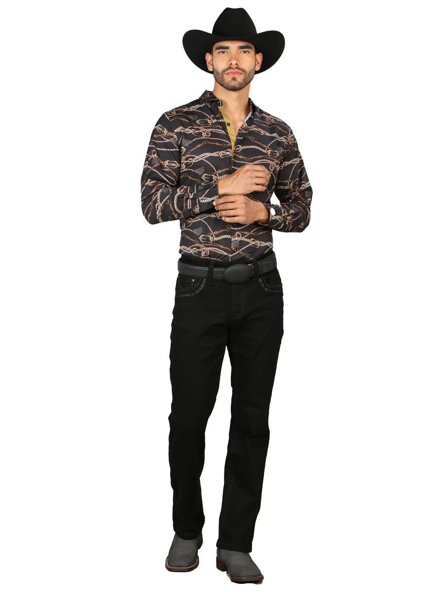 Men's Boot Cut Western Jeans – Stretch Denim Cowboy Pants - Black GEN- 45312