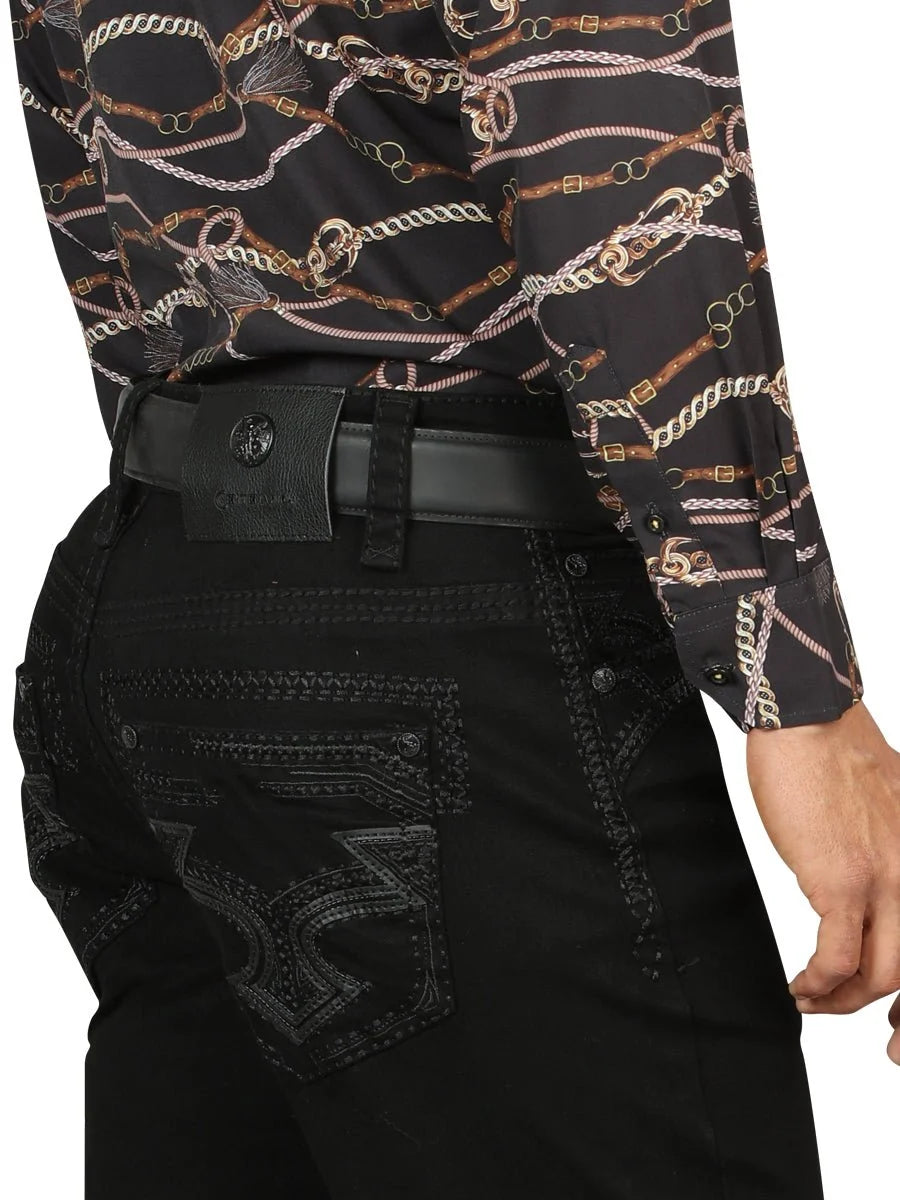 Men's Boot Cut Western Jeans – Stretch Denim Cowboy Pants - Black GEN- 45312