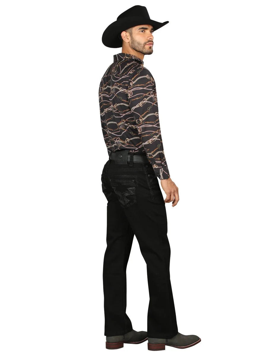 Men's Boot Cut Western Jeans – Stretch Denim Cowboy Pants - Black GEN- 45312