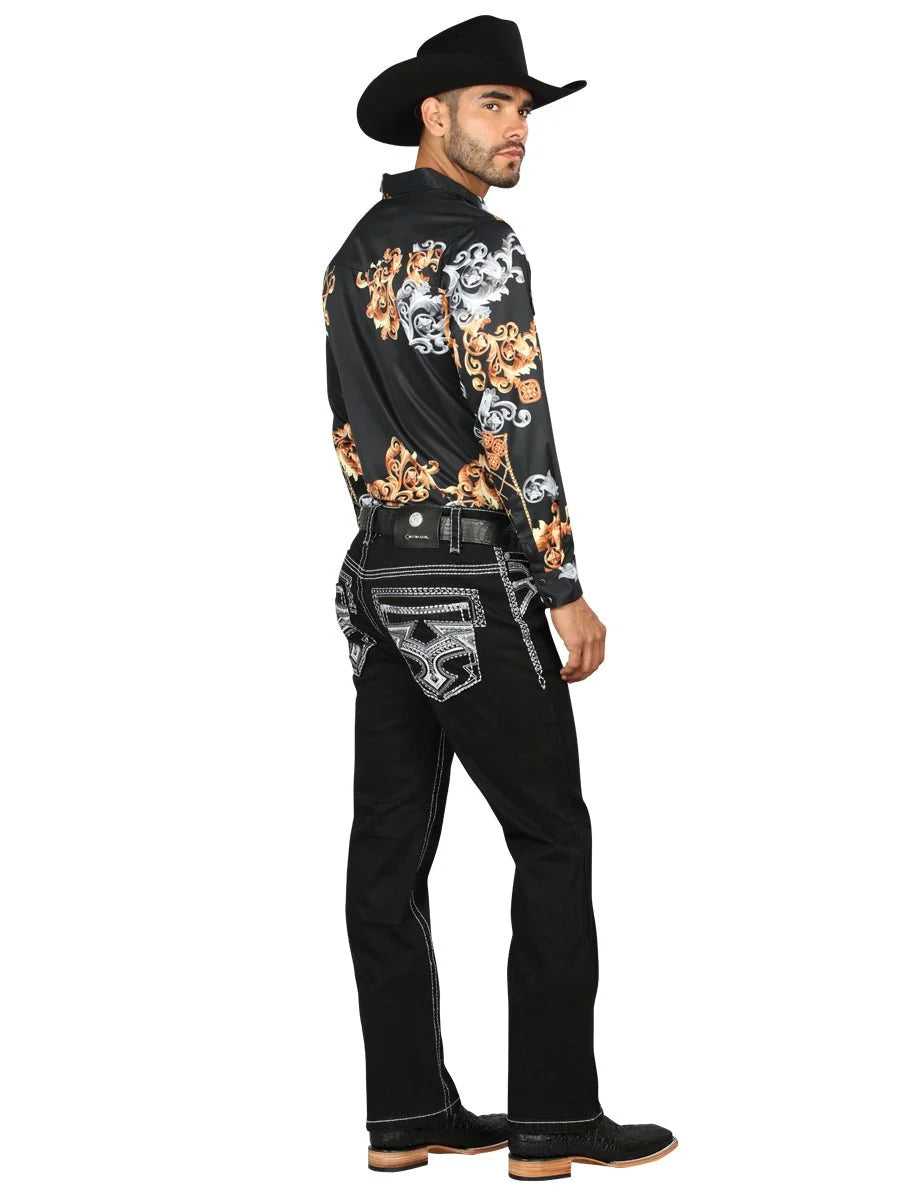 Men's Boot Cut Western Jeans – Stretch Denim Cowboy Pants - Black 45310