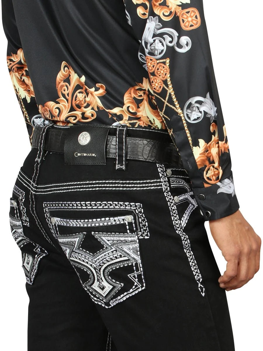 Men's Boot Cut Western Jeans – Stretch Denim Cowboy Pants - Black 45310
