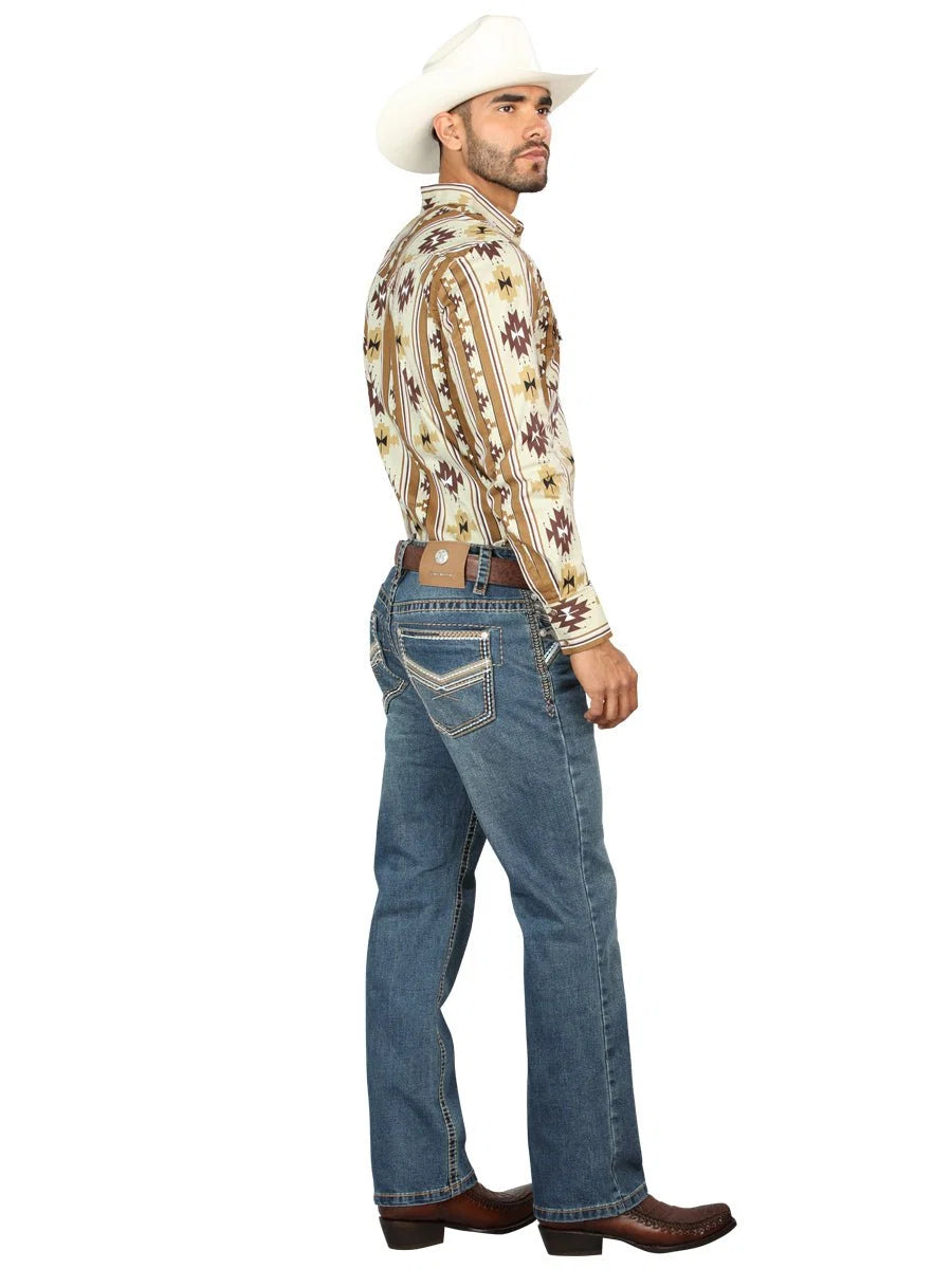 Men's Boot Cut Western Jeans – Stretch Denim Cowboy Pants -  Dark Blue 45314