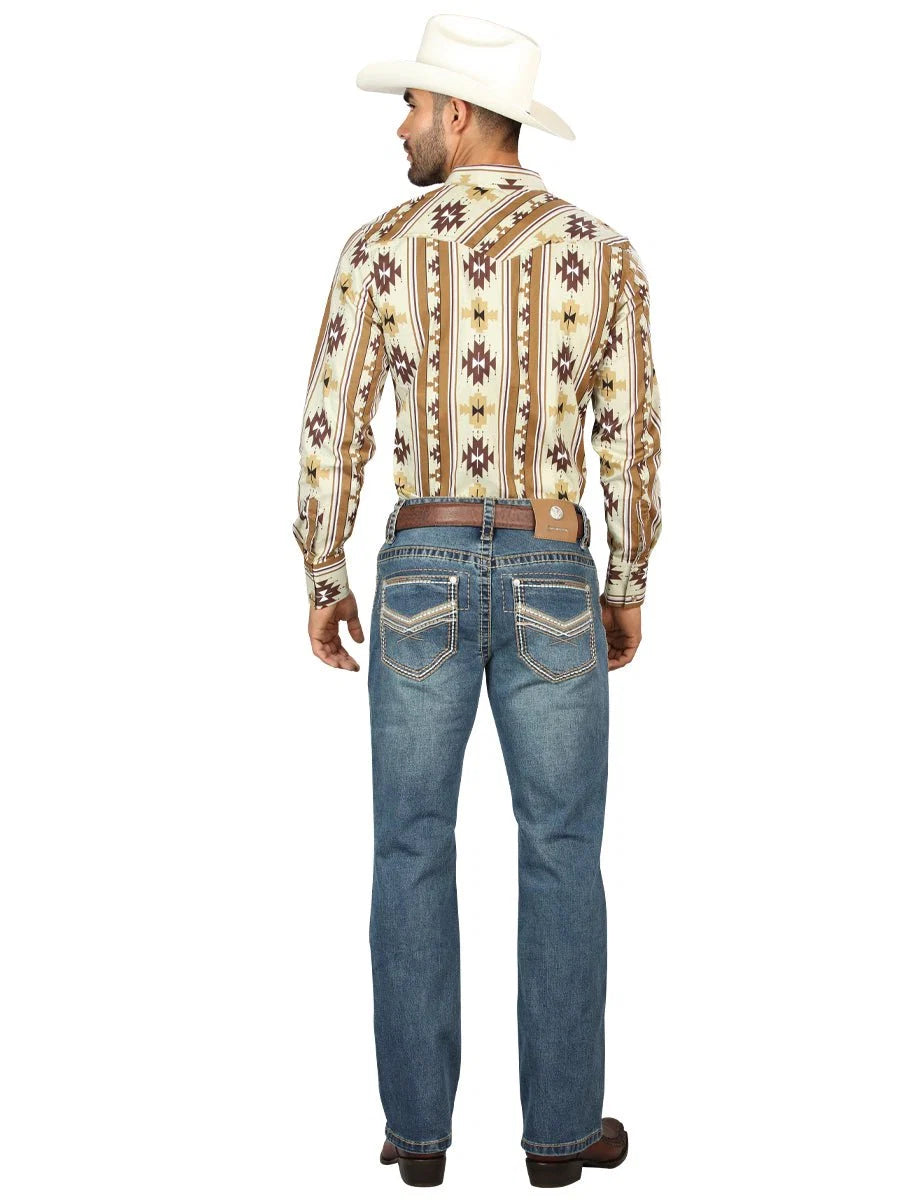 Men's Boot Cut Western Jeans – Stretch Denim Cowboy Pants -  Dark Blue 45314