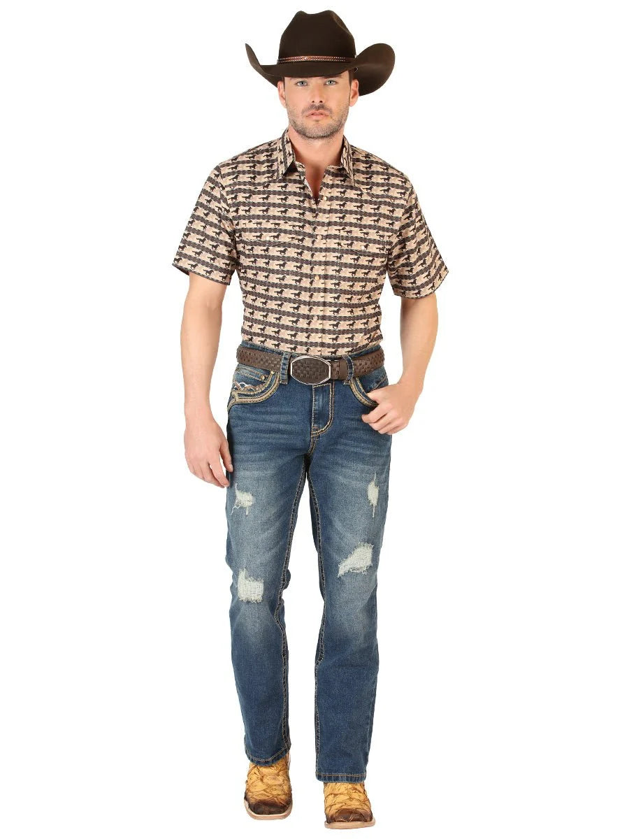 Men's Boot Cut Western Jeans – Stretch Denim Cowboy Pants -  Blue 45534