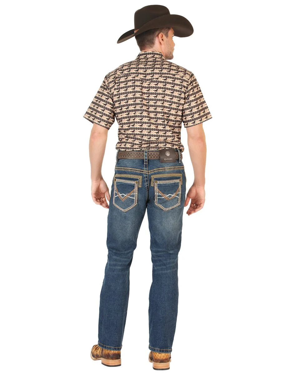 Men's Boot Cut Western Jeans – Stretch Denim Cowboy Pants -  Blue 45534