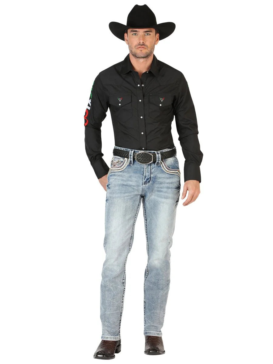 Men's Boot Cut Western Jeans – Stretch Denim Cowboy Pants - Black 45532