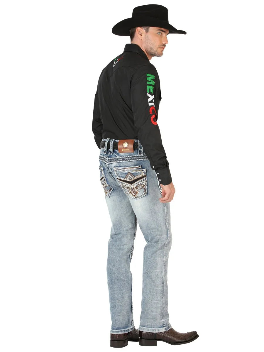 Men's Boot Cut Western Jeans – Stretch Denim Cowboy Pants - Black 45532