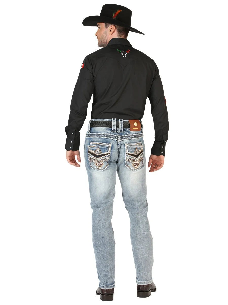 Men's Boot Cut Western Jeans – Stretch Denim Cowboy Pants - Black 45532