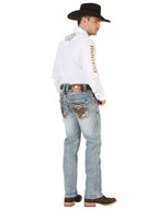 Men's Boot Cut Western Jeans – Stretch Denim Cowboy Pants - Light Blue 45530