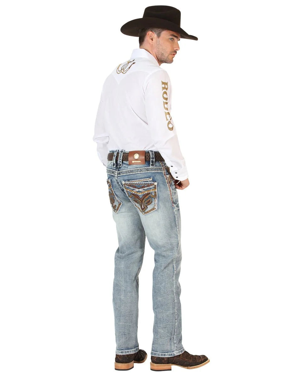 Men's Boot Cut Western Jeans – Stretch Denim Cowboy Pants - Light Blue 45530