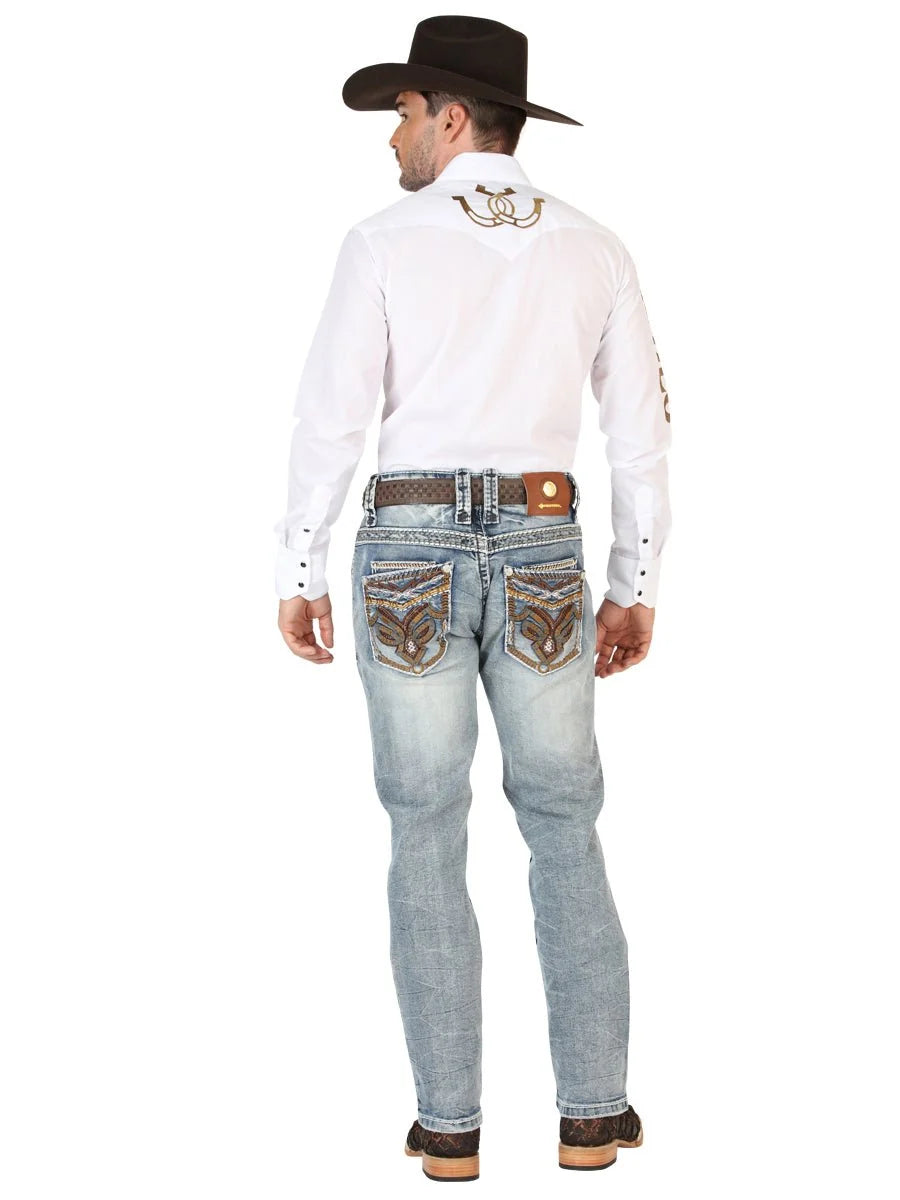 Men's Boot Cut Western Jeans – Stretch Denim Cowboy Pants - Light Blue 45530