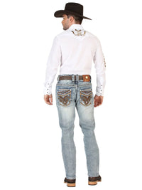 Men's Boot Cut Western Jeans – Stretch Denim Cowboy Pants - Light Blue 45530