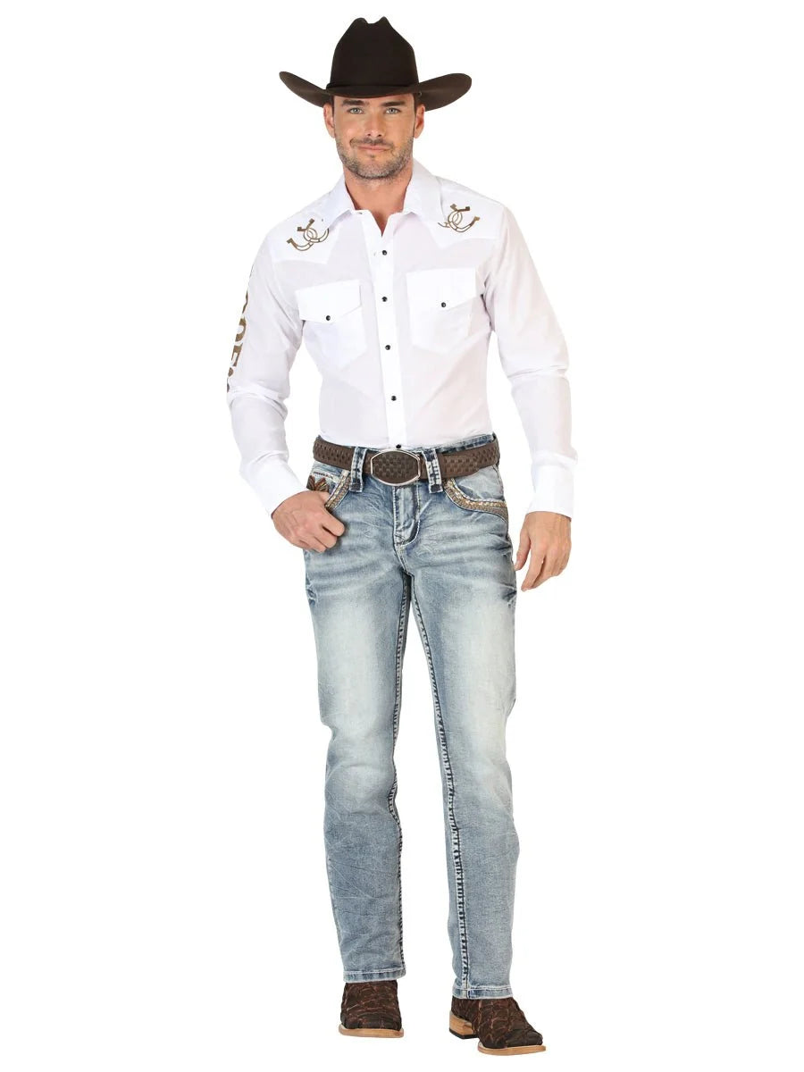 Men's Boot Cut Western Jeans – Stretch Denim Cowboy Pants - Light Blue 45530