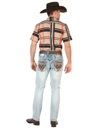 Men's Boot Cut Western Jeans – Stretch Denim Cowboy Pants -  Light Blue 45531