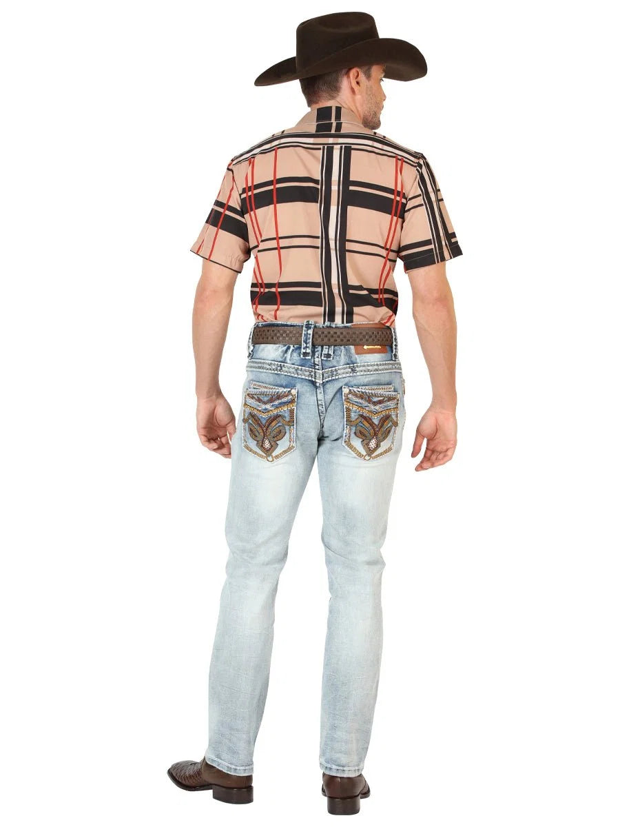 Men's Boot Cut Western Jeans – Stretch Denim Cowboy Pants -  Light Blue 45531