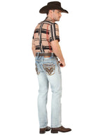Men's Boot Cut Western Jeans – Stretch Denim Cowboy Pants -  Light Blue 45531