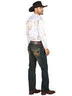 Men's Boot Cut Western Jeans – Stretch Denim Cowboy Pants - Brown 45316