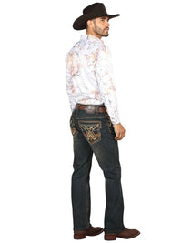 Men's Boot Cut Western Jeans – Stretch Denim Cowboy Pants - Brown 45316
