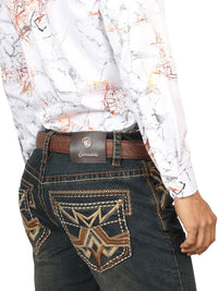 Men's Boot Cut Western Jeans – Stretch Denim Cowboy Pants - Brown 45316