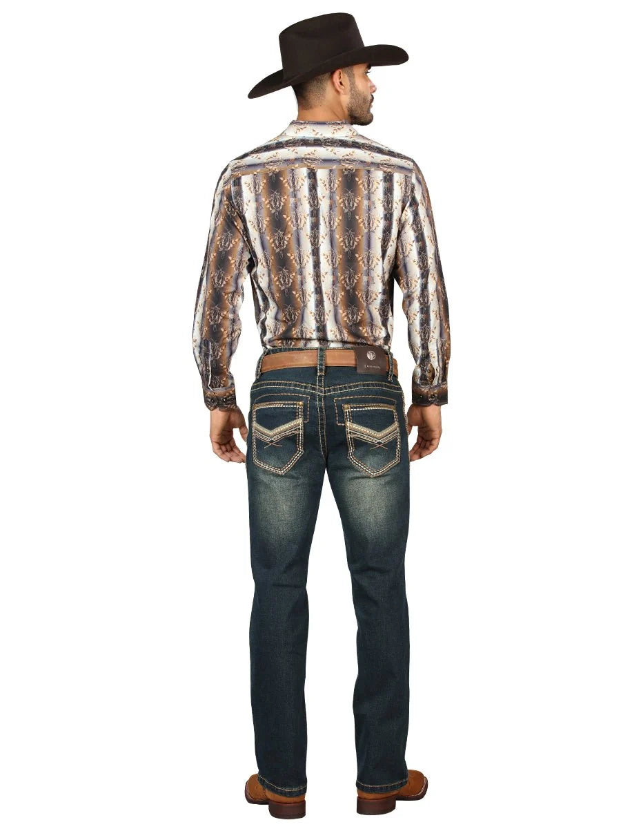 Men's Boot Cut Western Jeans – Tinted Denim Cowboy Pants -  Green 45315