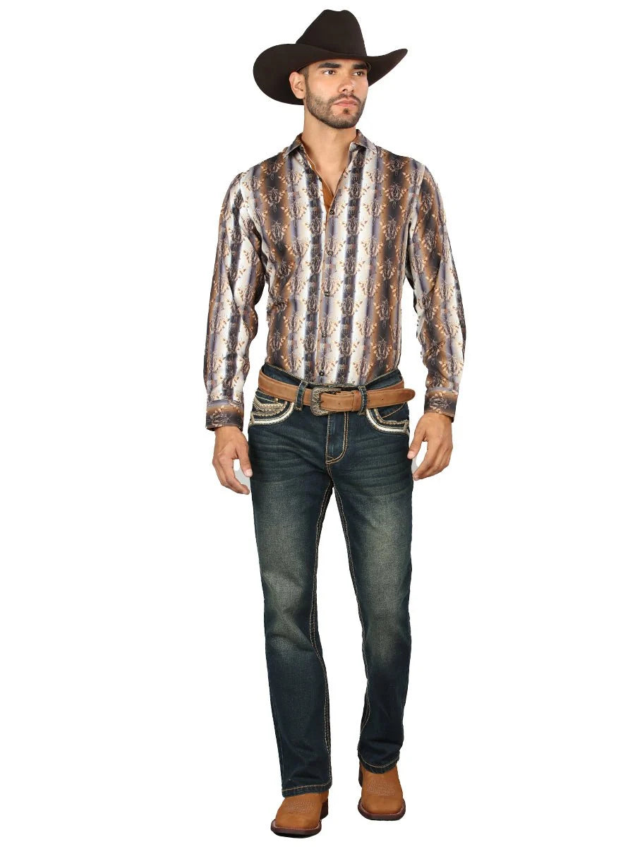 Men's Boot Cut Western Jeans – Tinted Denim Cowboy Pants -  Green 45315