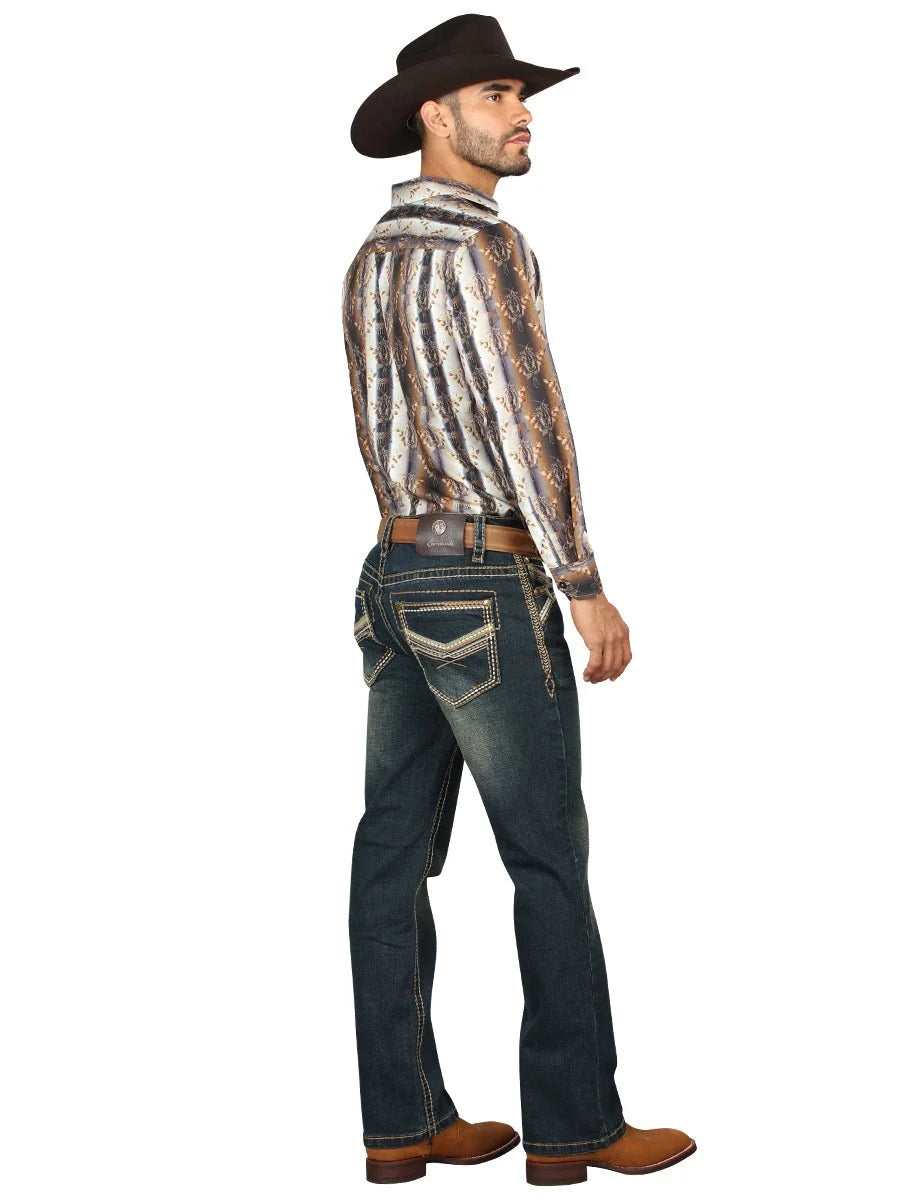 Men's Boot Cut Western Jeans – Tinted Denim Cowboy Pants -  Green 45315