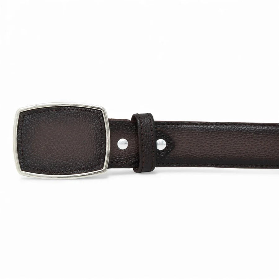 Genuine Premium Leather Western Belt with Metal Removable Buckle - Brown