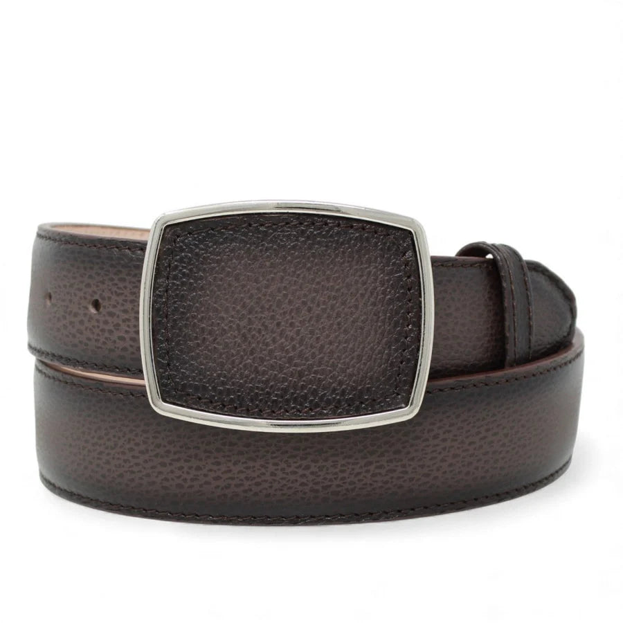 Genuine Premium Leather Western Belt with Metal Removable Buckle - Brown