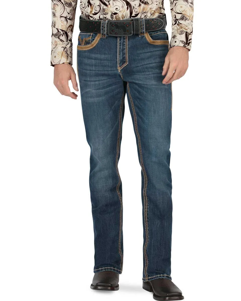 Men's Boot Cut Western Jeans – Stretch Denim Cowboy Pants -  Blue 26501