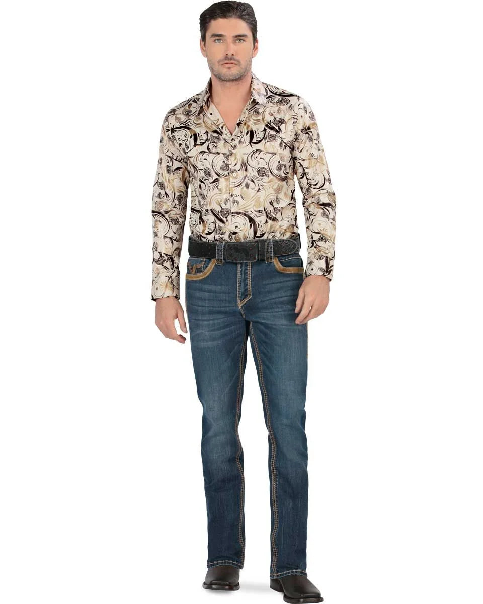 Men's Boot Cut Western Jeans – Stretch Denim Cowboy Pants -  Blue 26501