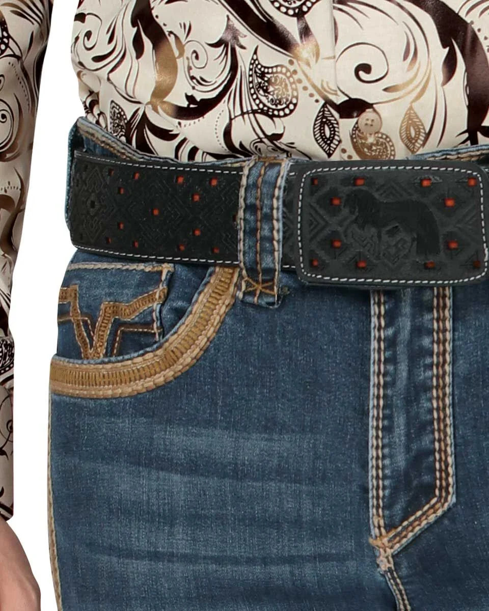 Men's Boot Cut Western Jeans – Stretch Denim Cowboy Pants -  Blue 26501