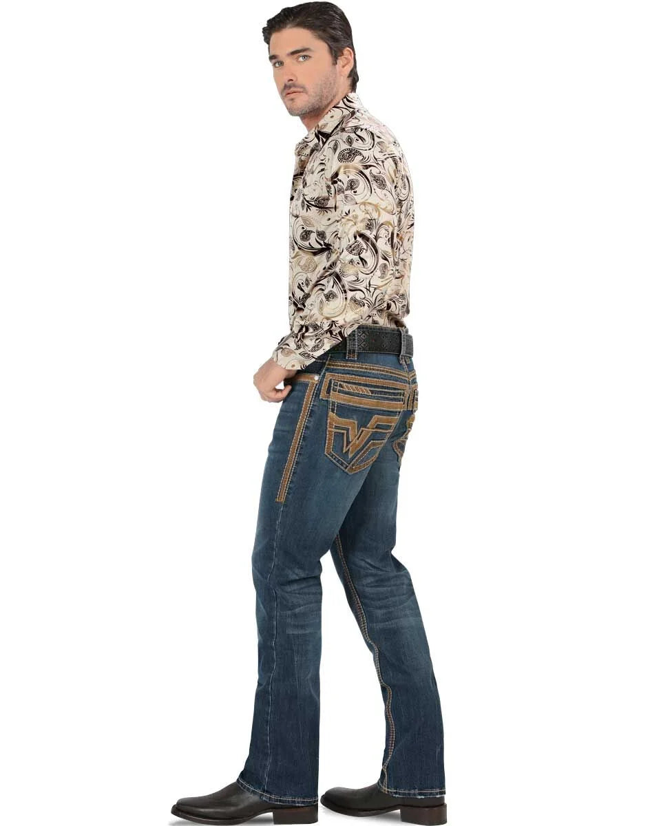 Men's Boot Cut Western Jeans – Stretch Denim Cowboy Pants -  Blue 26501