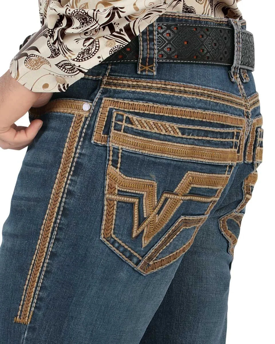 Men's Boot Cut Western Jeans – Stretch Denim Cowboy Pants -  Blue 26501