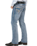 Men's Boot Cut Western Jeans – Stretch Denim Cowboy Pants - Lt Blue 26501
