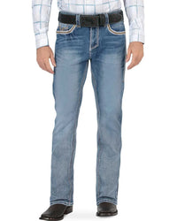 Men's Boot Cut Western Jeans – Stretch Denim Cowboy Pants - Lt Blue 26501